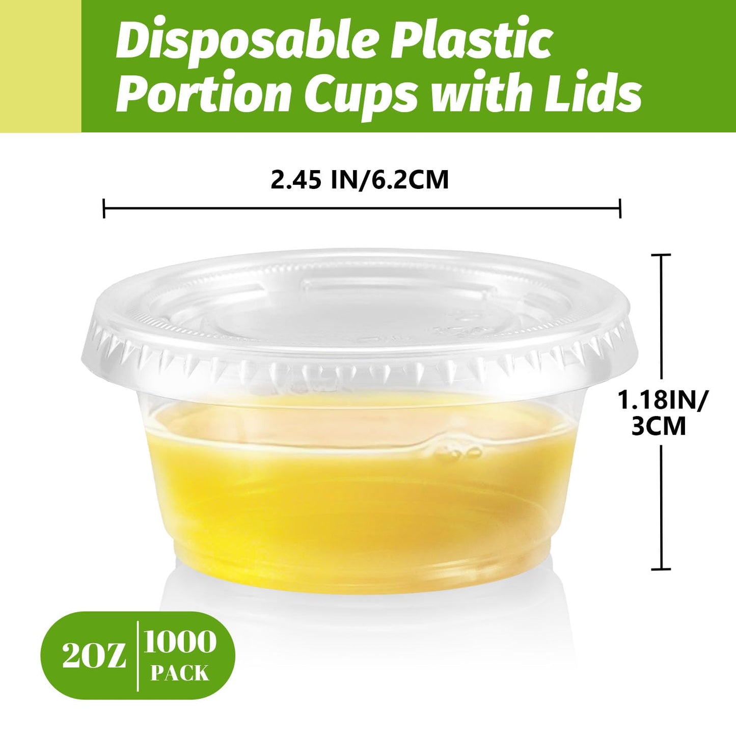Clawsoff 1000 Sets 2 oz Jello Shot Cups with Lids,Disposable Plastic Portion Cups Bulk,Durable & Leak-proof Clear Portion Containers for Sauces, Dressings & Samples
