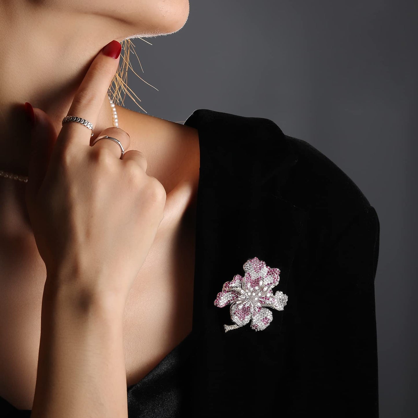 AILONMEI Floral Series Elegant Brooch Pins For Woman Fashion Jewelry, Large Vintage Costume Broches Christmas Gift (Rhododendron, Silver)