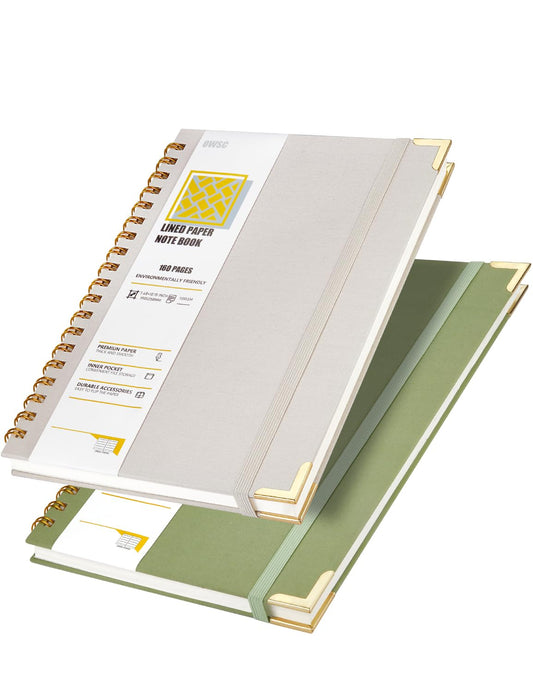OWSC Lined Spiral Notebook with thick 110 GSM Papers, 320 Pages B5 Size College Ruled Notebook, Hardcover 7.1 x 10 Inches Journal for Women and Men, Notebooks for work, School (2 Pack B5 Grey Green)