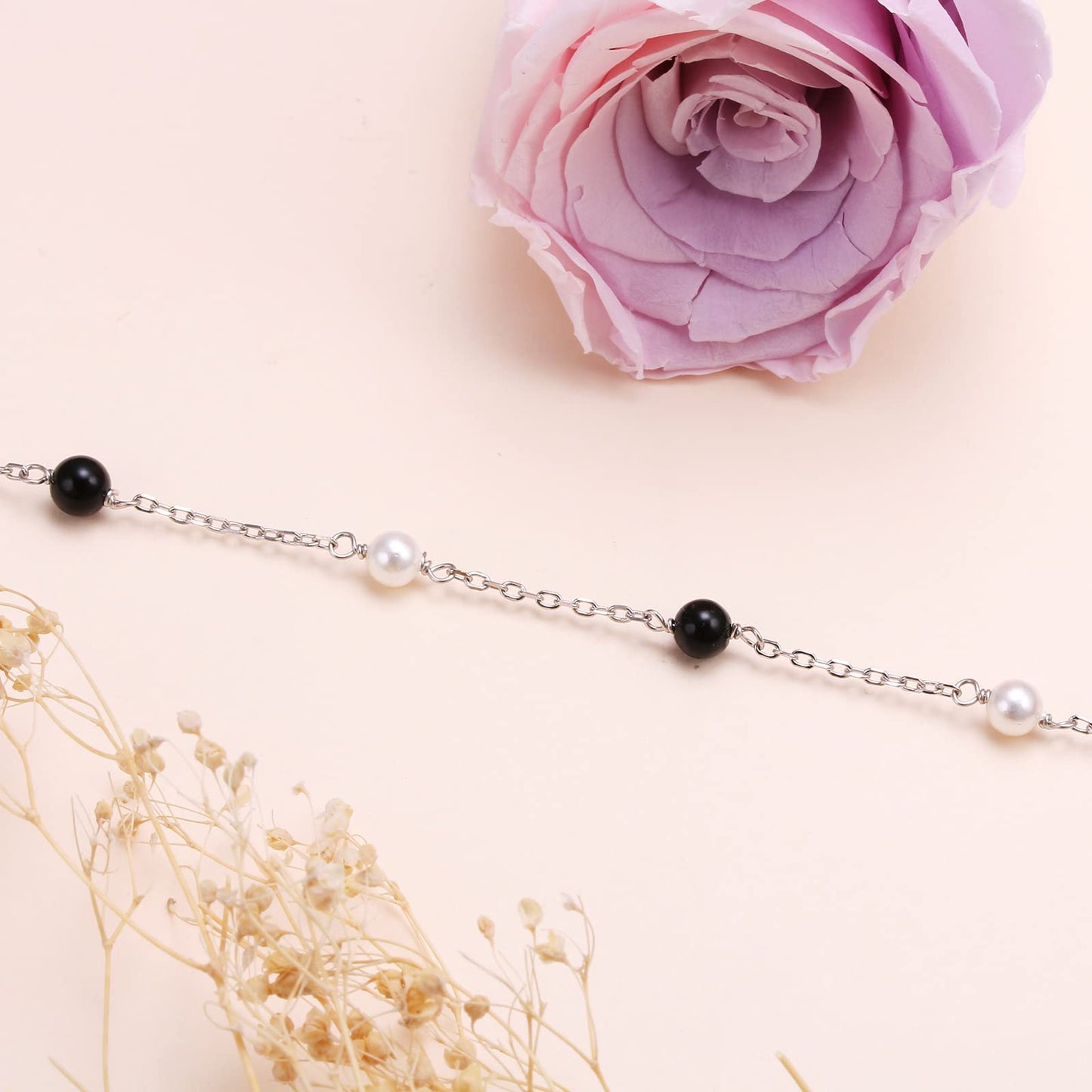 S925 Sterling Silver Choker Short Dainty Necklace Pendant for Women Jewelry Gift (Pearl Black White)