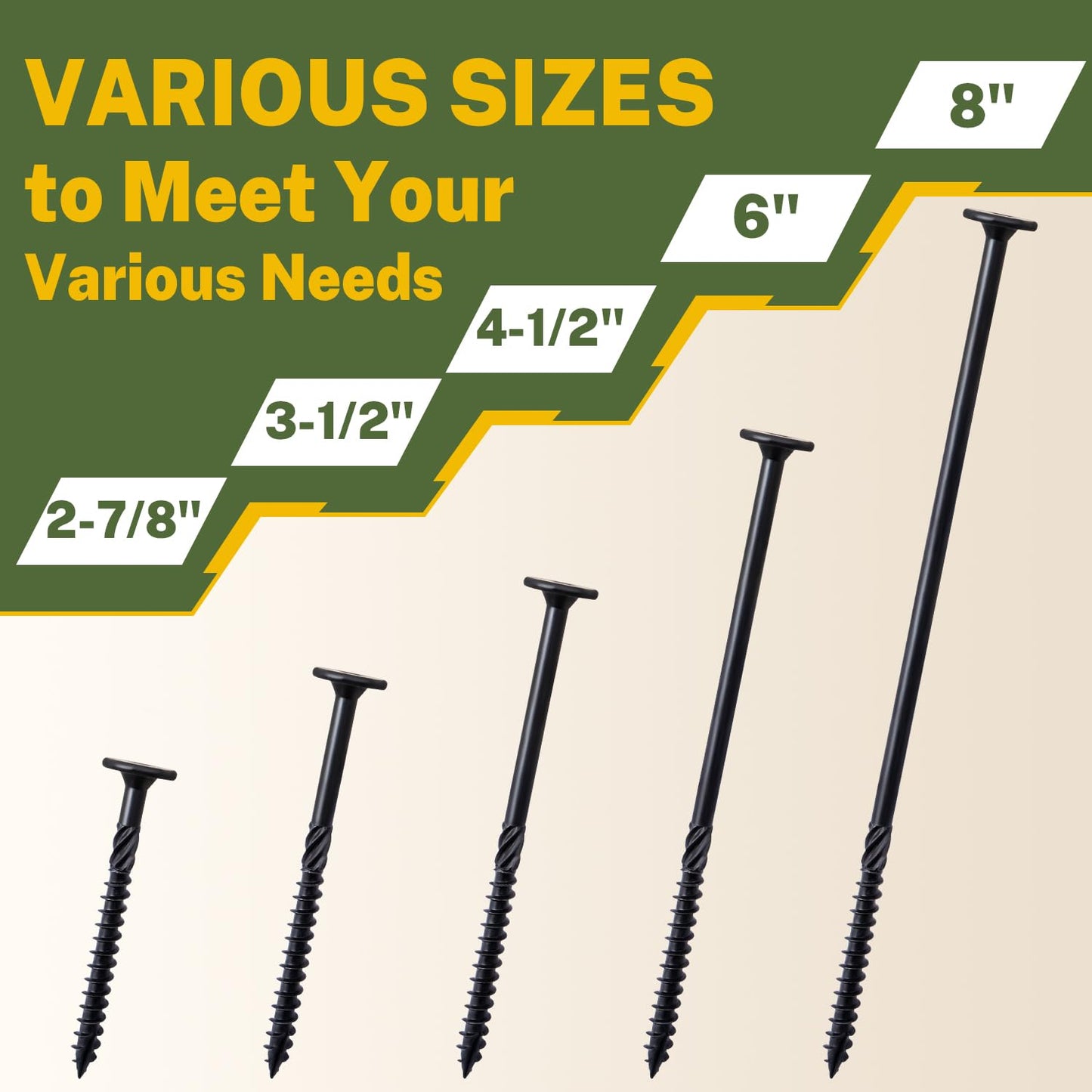 LIONMAX Structural Wood Lag Screws #14 x 6 Inch, 100-PCS, Heavy Duty Exterior Construction Screw, Rust Resistant Coated for Deck/Timber/Landscape, Flat Head Star Drive, T30 Bit Included, Black
