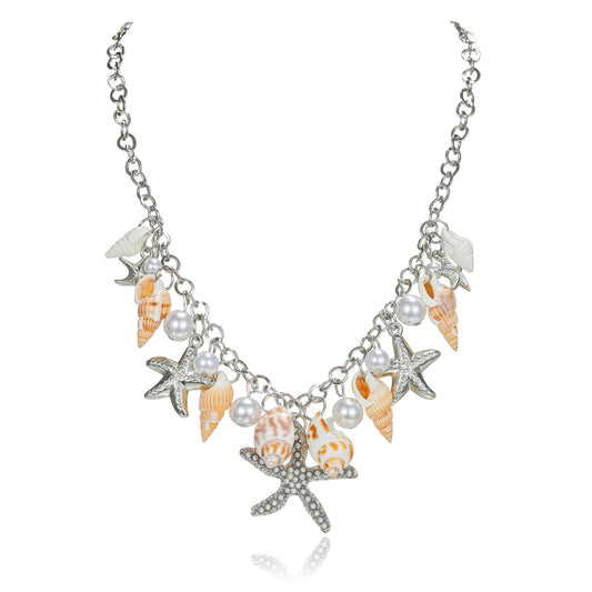 Frodete Starfish Necklace for Women Beach Necklaces Jewelry Layered Choker Drop Dangle Summer Vacation Outfits Theme Conch Seashell Accessories Ocean Pendant Dress Costume