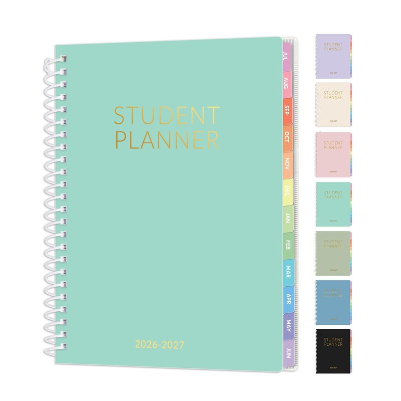 Student Planner 2026-2027, SUNEE Academic Weekly & Monthly Plan Book, Jul. 2026 - Jun. 2027, 6.5"×8.3" Middle & High School Planner, Lesson Plan Book with Week's Goals, Bookmark, Tabs, Mint Green