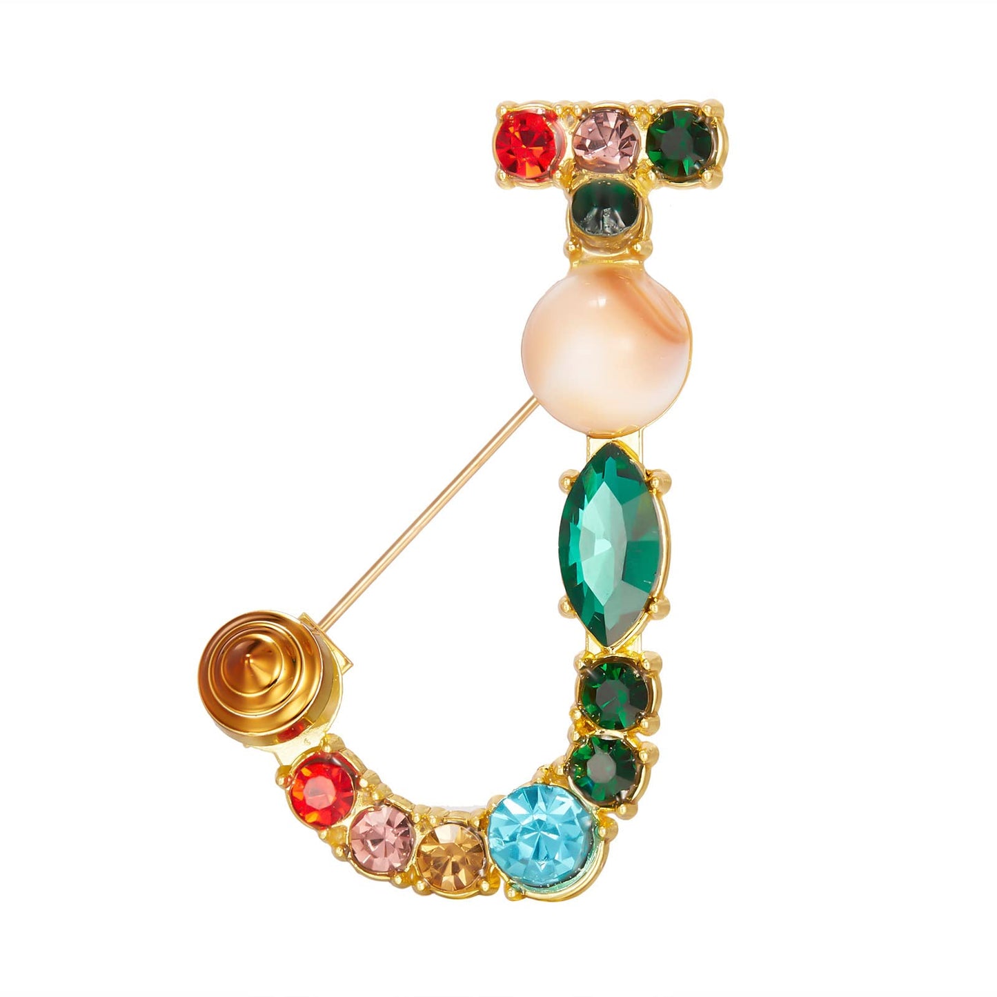 RINHOO Pearl Initial Brooch Pin Crystal A-Z 26 Alphabet Letters Brooch Colorful Enamel Breastpin Pin Jewelry for women Gifts (Gold-J)