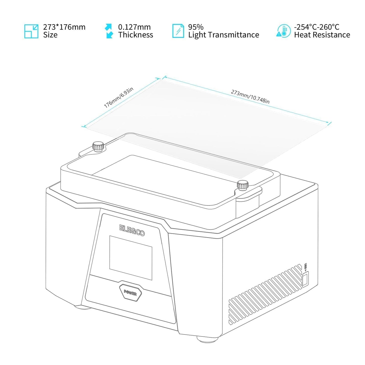 ELEGOO 3PCS PFA Release Liner Film for Saturn 2/8K/3/4/4 Ultra/4 Ultra 16K Resin 3D Printer 273x176mm, 0.127mm Thickness and 92% Light Transmittance