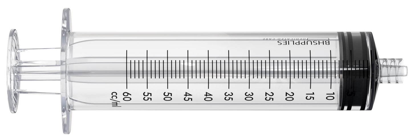 BH Supplies 60ml Luer Lock Tip Syringes (No Needle) - Sterile, Individually Wrapped - 50 Syringes