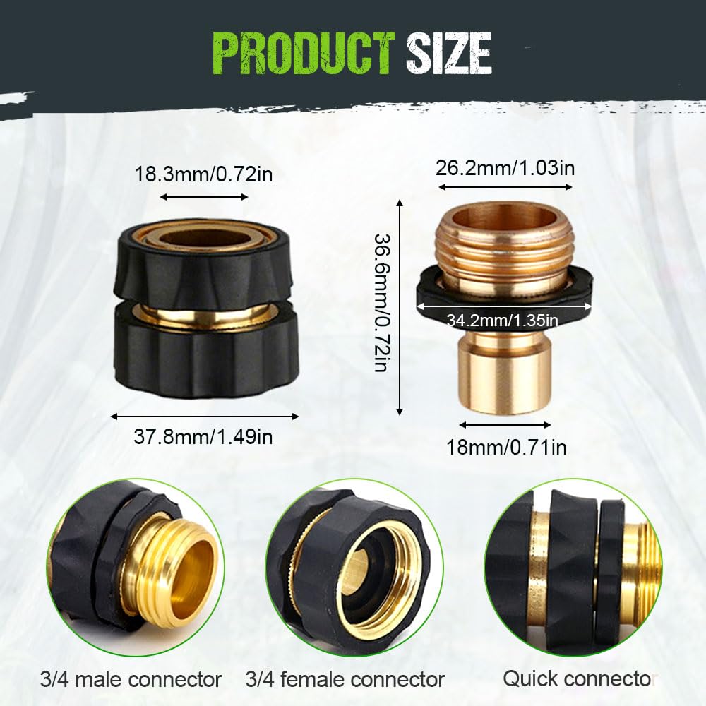 Garden Hose Quick Connector Fittings, 2026 New Water Hose Adapter, Durable 3/4 In Hose Connector, Universal Hose Adapter for Instant Connection, Quick Release Water Hose Adapter for Garden (4, Brass)