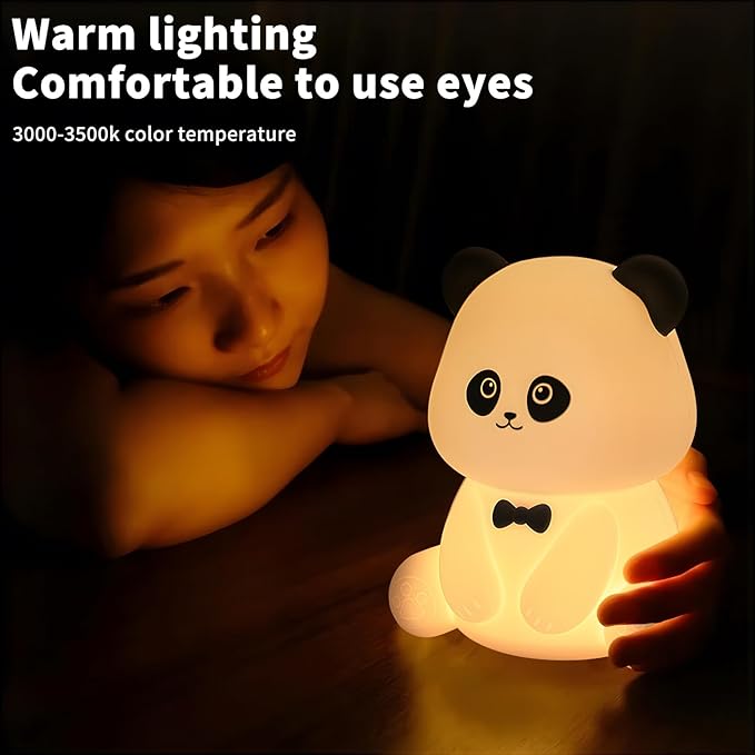 Cute Panda Night Light, Squishy Animal Nightlamp, Rechargeable Dimmable Nursery Soft Silicone Table Bedroom Lamp Portable Adjustable Lighting Bedside Gift