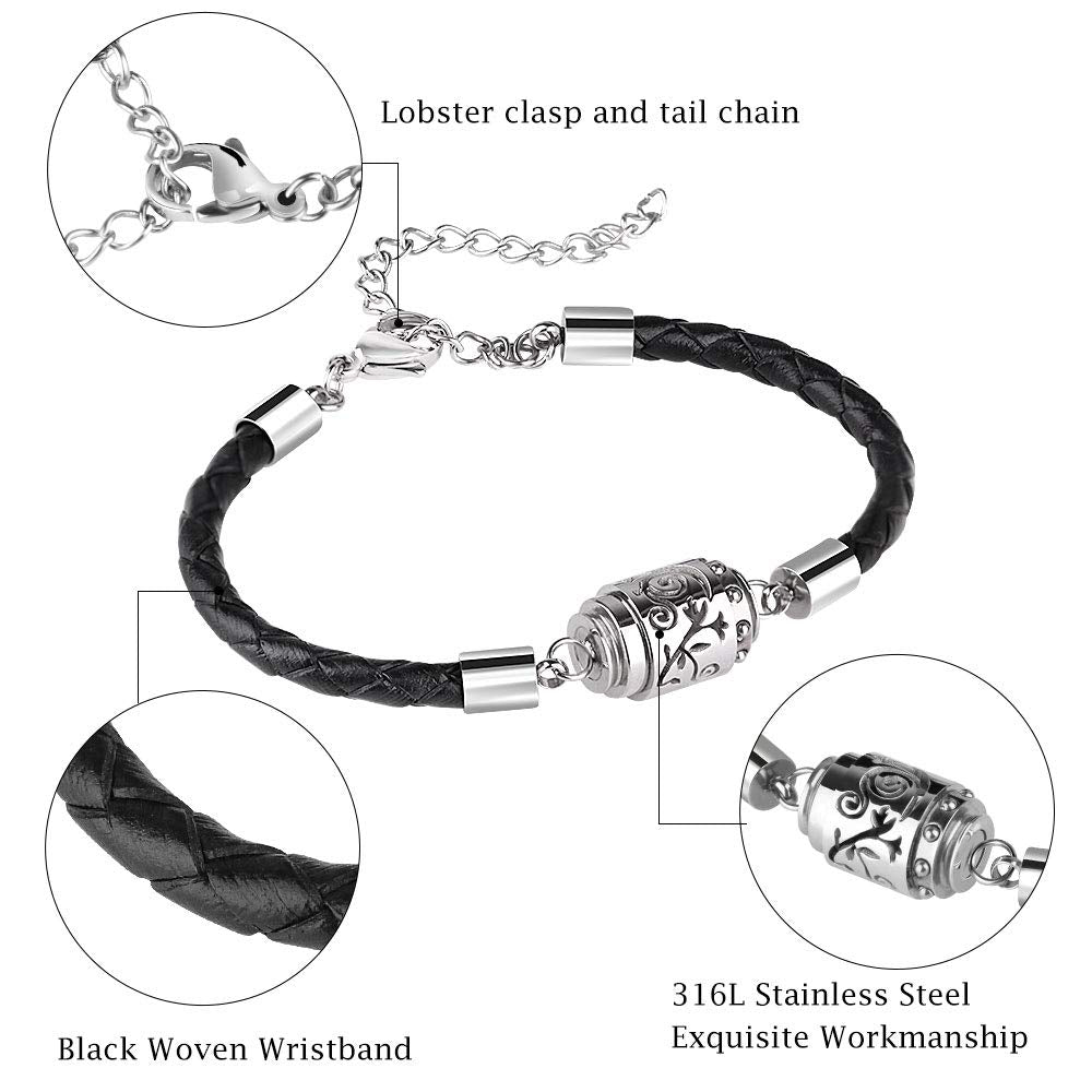 RoyAroma Essential Oil Diffuser Bracelet Aromatherapy Bracelet Stainless Steel Locket Bracelet with Leater Adjustable Wristband Diffusing Bracelets for Mother's Day Women&Men