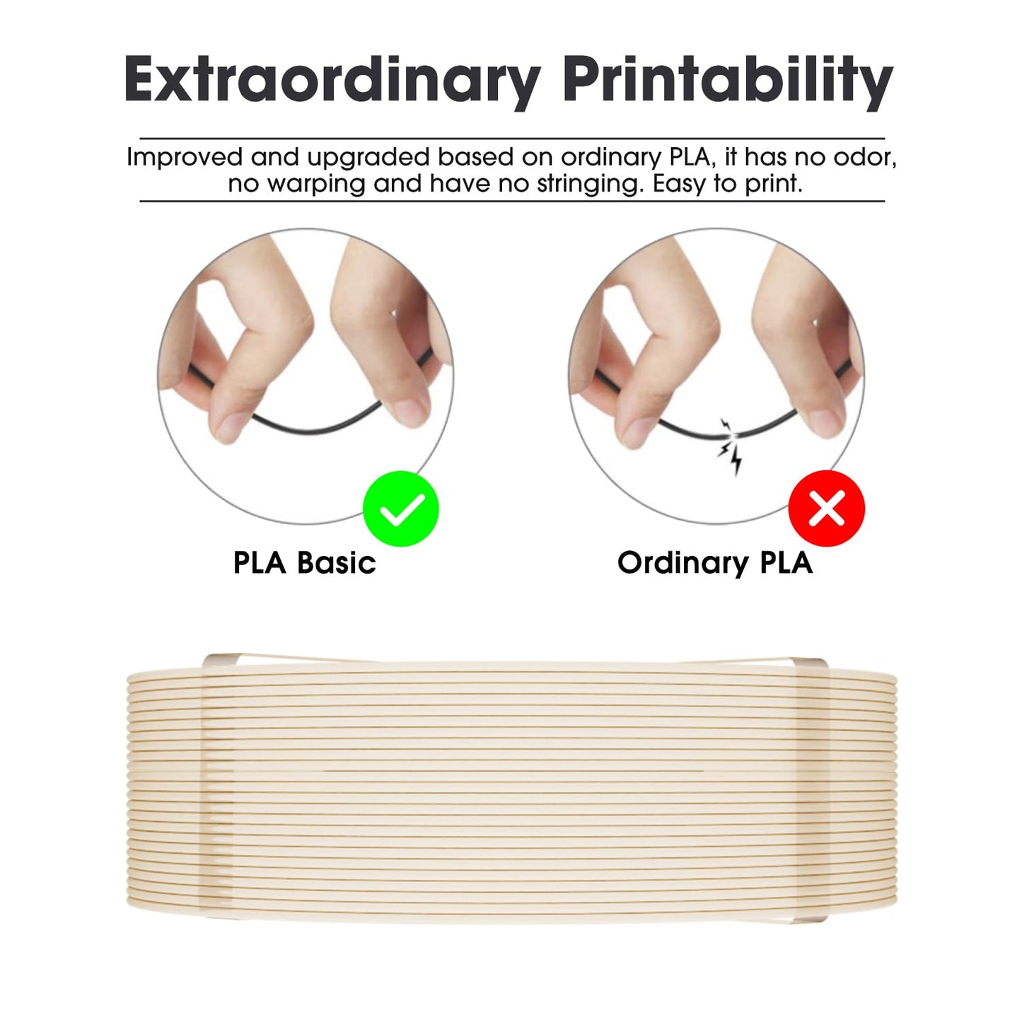 eSUN PLA Basic Refilament 1.75mm, 3D Printer Refill High Speed PLA for Fast Printing, 1KG per Roll, 2 Rolls Spoolless 3D Printing Filament for High Speed 3D Printers, Bone White