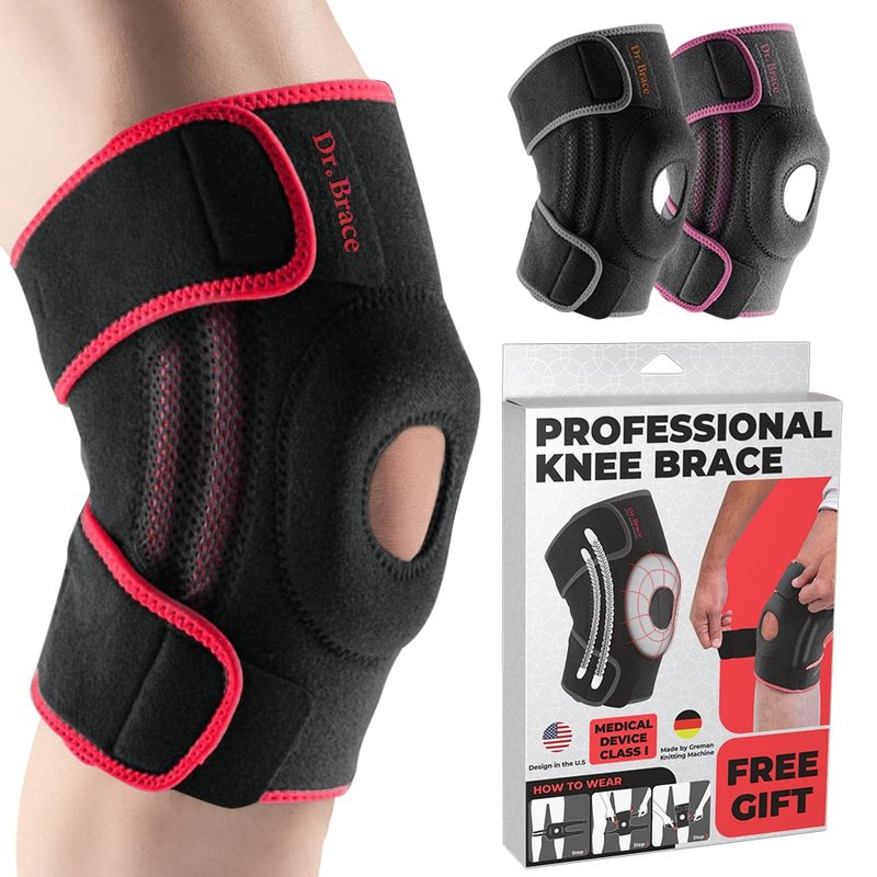 DR. BRACE ELITE Knee Brace with Side Stabilizers & Patella Gel Pads for Maximum Knee Pain Support and knee recovery for men and women-Please Check How To Size Video (Sunrise, Large)