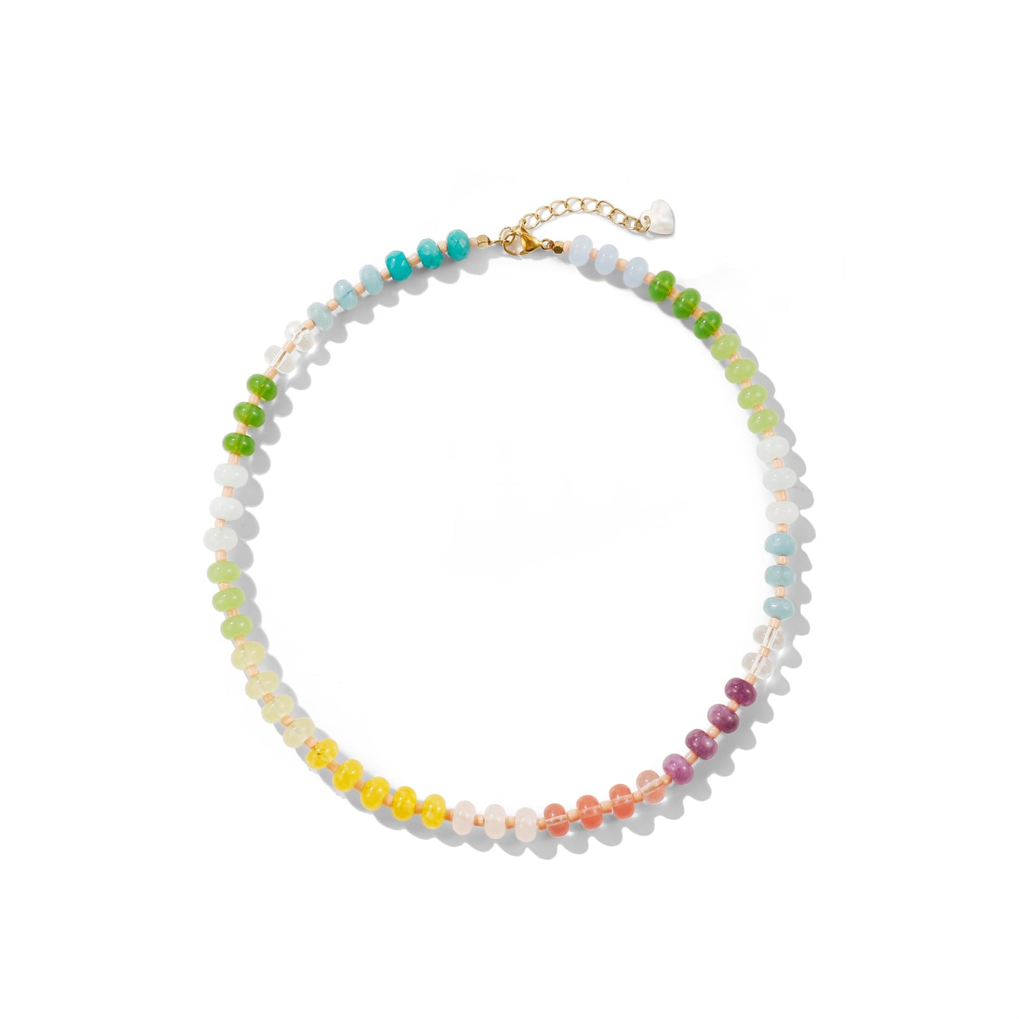 Gemstone Beaded Necklace for Women Colorful Natural Stone Freshwater Pearl Surfer Beach Rainbow Necklace Jewelry Gift