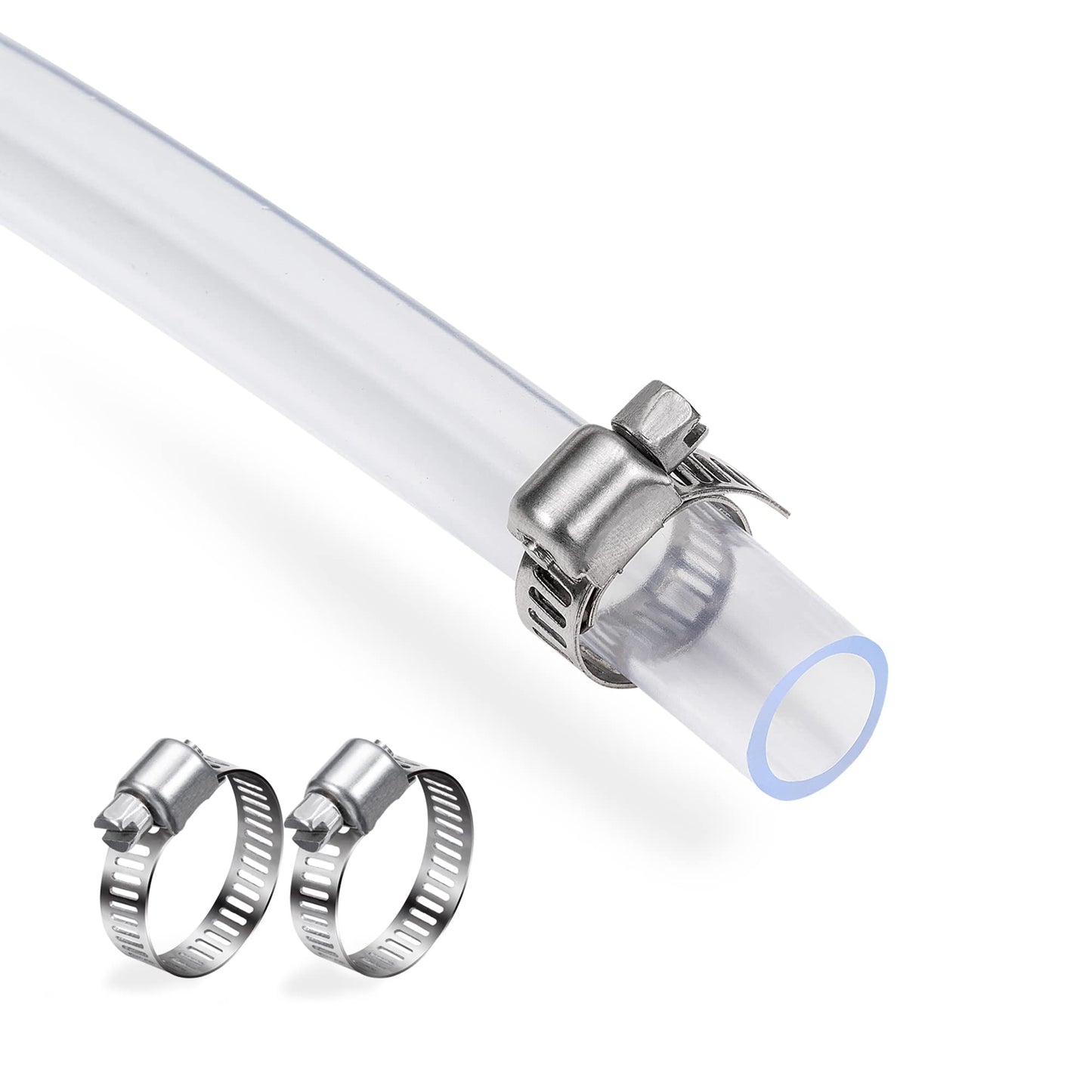 DAVCO 1/2" ID - 10 ft Clear Vinyl Tubing, Low Pressure Flexible PVC Tube, Heavy Duty UV Chemical Resistant Lightweight Plastic Vinyl Hose, BPA Free and Non Toxic, with 2 Stainless Clamps