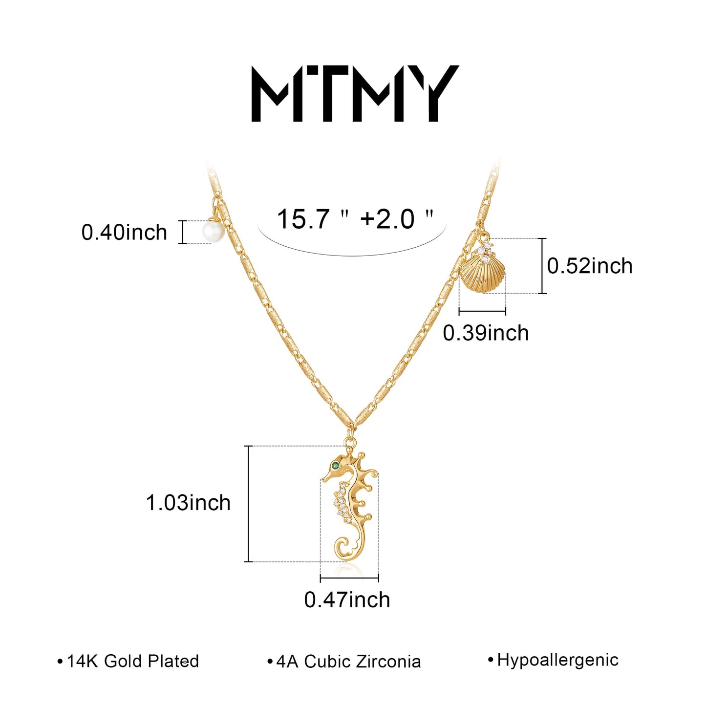 MTMY Gold Starfish Necklace 14K Gold Plated Shell Conch Ocean Pendant Necklace for Women Beach Summer Jewelry(Seahorse)