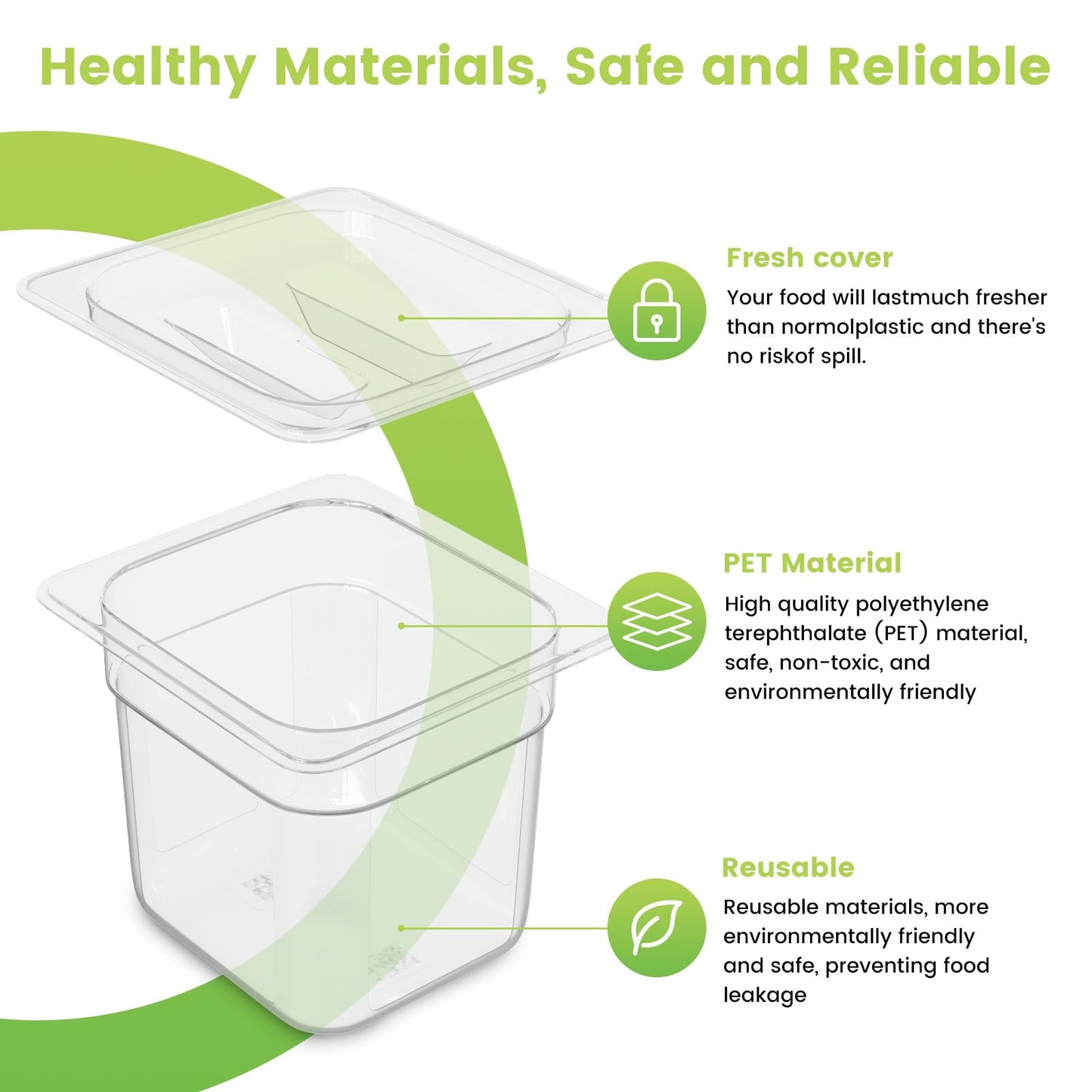 HNEDSEN 6 Pack Plastic Food Pan with Lid 1/6 Size 4 Inch Deep Restaurant Clear Food Storage Containers with lids Polycarbonate Commercial Hotel Pans for Fruits Vegetables Beans Corns (6 PCS, 4'' Deep)