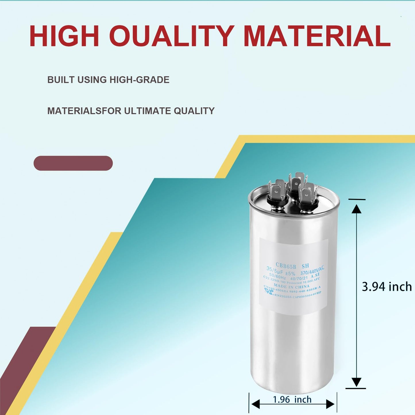WSRXG CAP050350440rsp CAP050350440CS 35+5 µF/MFD 370/440V AC Round Dual Run Capacitor – Universal Replacement for HVAC A/C Compressor and Fan Motor