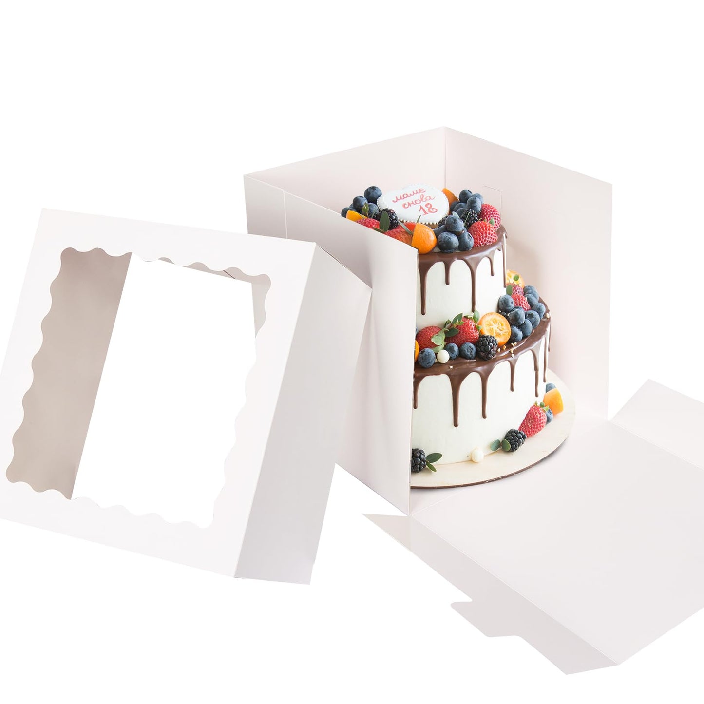 Moretoes 16 Pack Cake Boxes, 12x12x12 Inch Tall Cake Containers with Window for Tier Cakes, Disposable Sturdy Bakery Carrier with Lids, for Valentine's Day, Mother's Day, Wedding, Birthday