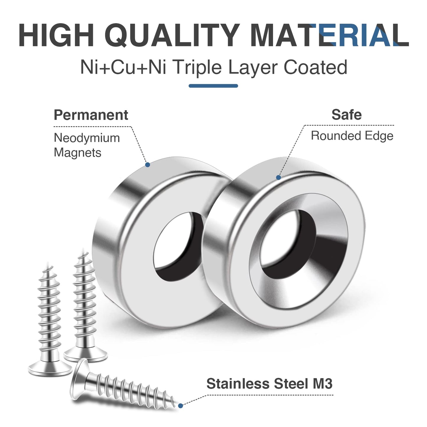 MIKEDE 50Pcs Magnets, Strong Neodymium Magnets Small Round Magnet with Hole, Heavy Duty Rare Earth Magnet Disc Countersunk Hole with 50Pcs Stainless Screws for Locker, Tool Storage, Crafts