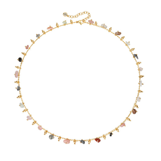 MTMY Beaded Necklaces for Women 14K Gold Plated Dainty Colorful Green/Rose Beaded Pearl Choker Necklace Delicate Boho Choker Necklace Jewelry Gift (mixed color stone)