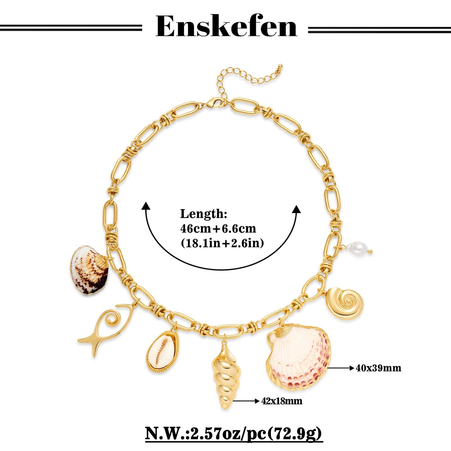 ENSKEFEN Chunky Sea Shell Necklace for Women Trendy Boho Shell Conch Starfish Charm Necklaces Summer Beach Chain Necklace Seashell Jewelry