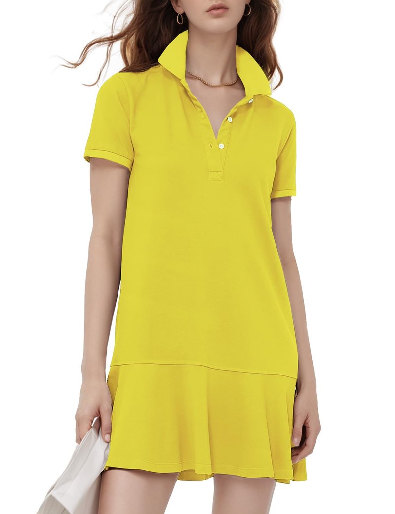 Flygo Womens Polo Dress Collared Short Sleeve Ruffle Golf Tennis T Shirt Sports Workout Mini Summer Dresses Tunic Pique(Yellow-S)