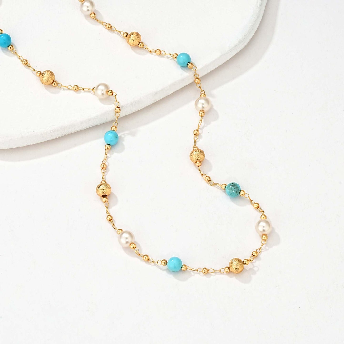 MTMY Beaded Necklaces for Women 14K Gold Plated Dainty Colorful Green/Rose Beaded Pearl Choker Necklace Delicate Boho Choker Necklace Jewelry Gift (turquoise pearl)