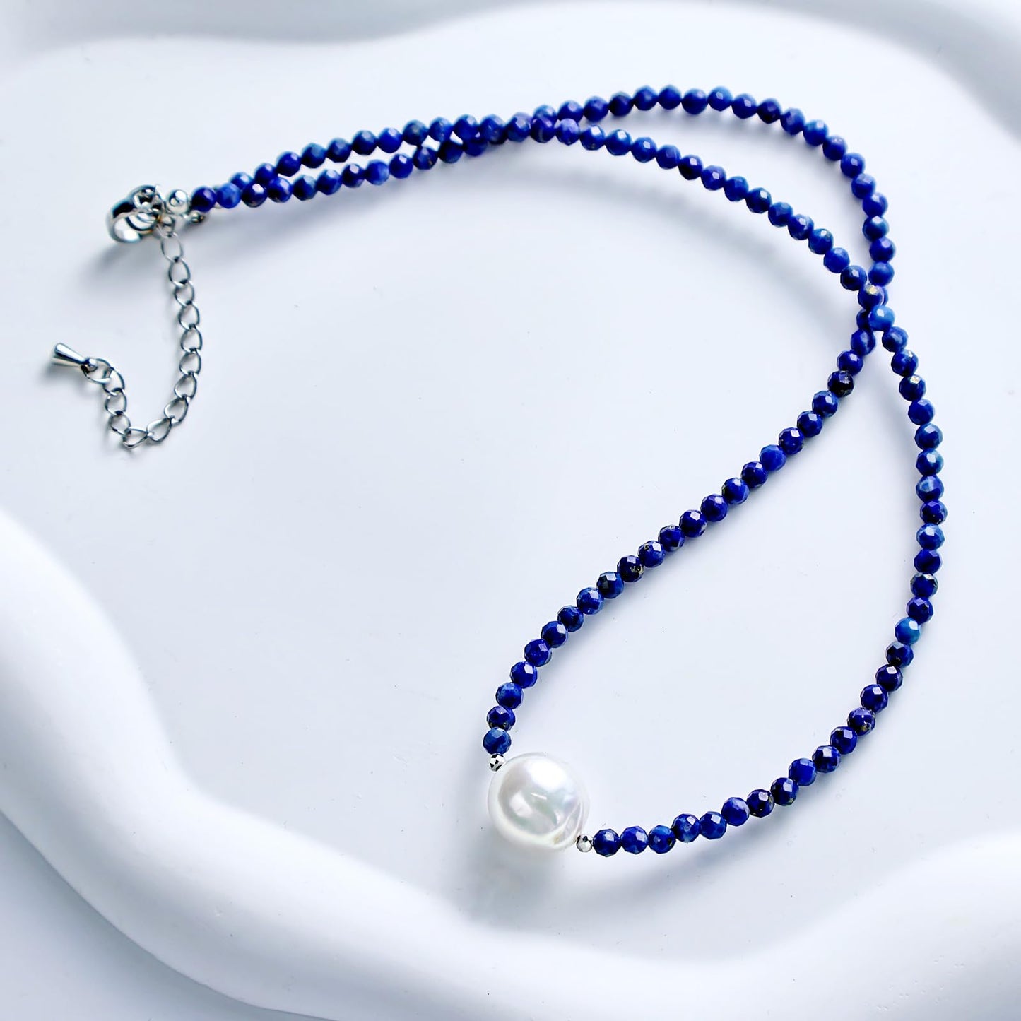 Pearl Necklaces for Women Trendy Single Pearl Necklace Natural Stone Lapis Lazuli Gemstone Beaded Choker Necklace for Women Handmade Jewelry Christmas Gift