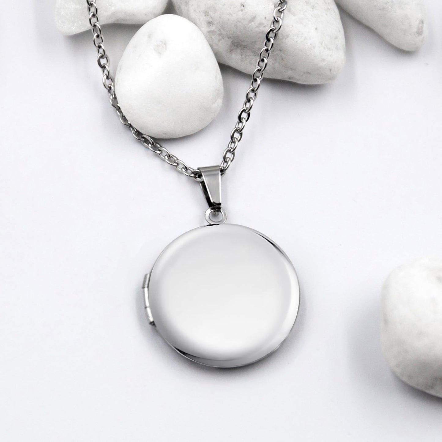 PHOCKSIN Round Locket Necklace for Women with Picture Silver Circle Photo Necklace For Girlfriend Mothers Day Gifts for Women