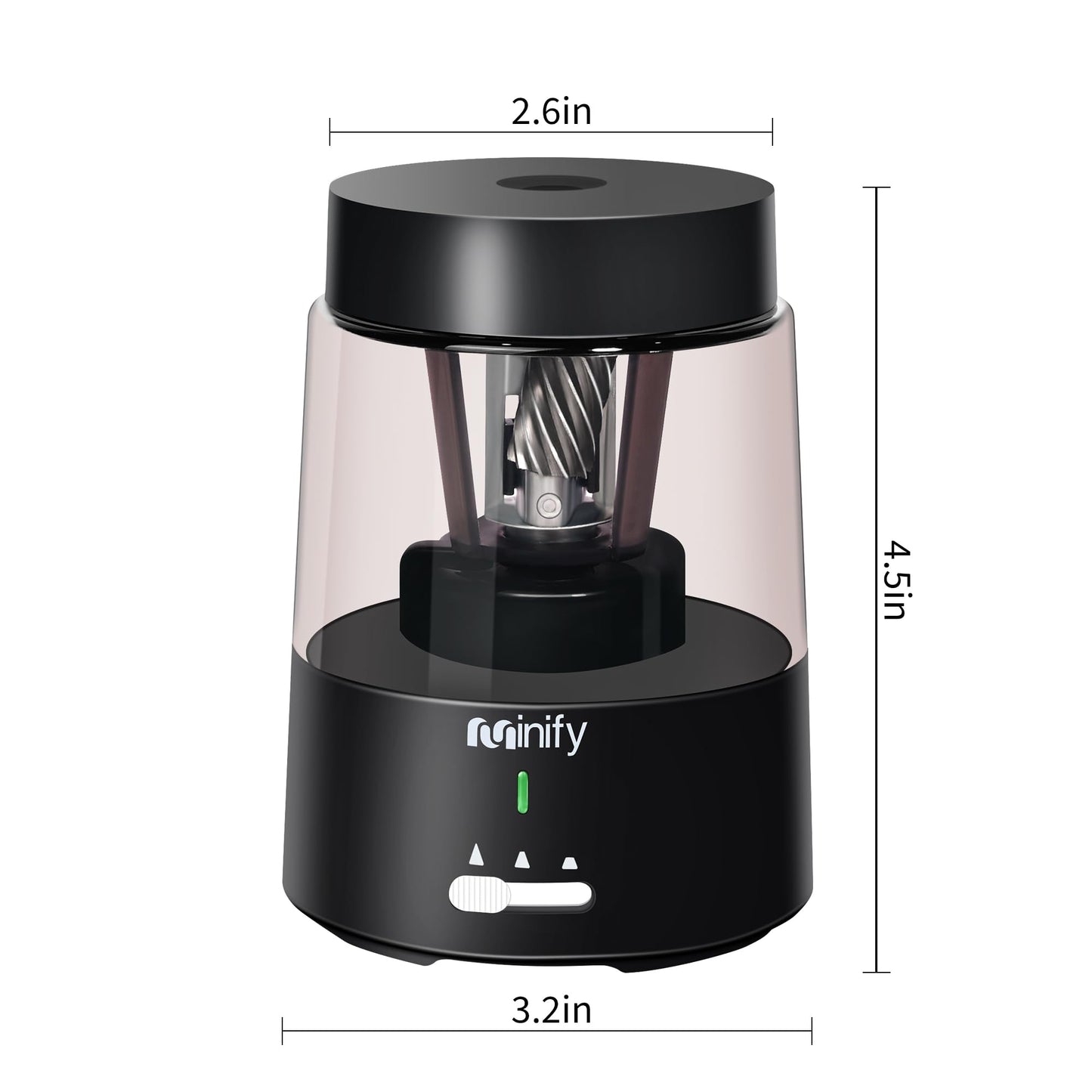 Minify Pencil Sharpener Electric Pencil Sharpener Heavy Duty Blade Rechargeable Battery Powered Pencil Sharpeners for 6-8mm Colored Pencils Auto Stop Fast Sharpen in 3s (Black)