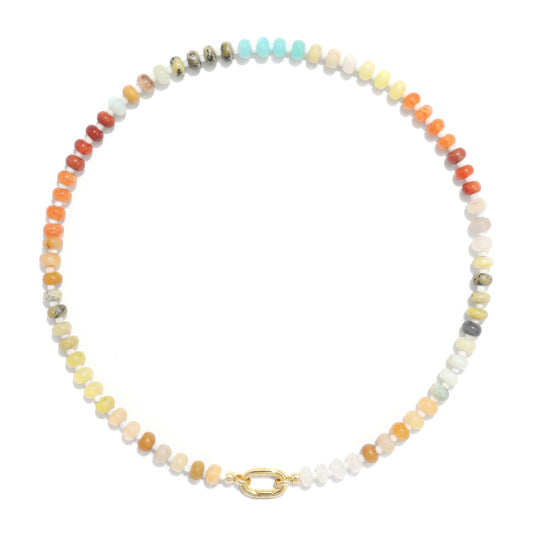 CONRAN KREMIX Colourful Stone Beaded Necklace for Women,Natural Gemstone Bead Choker Necklaces Boho Summer Beach Layering Necklace Jewelry Gift for Women