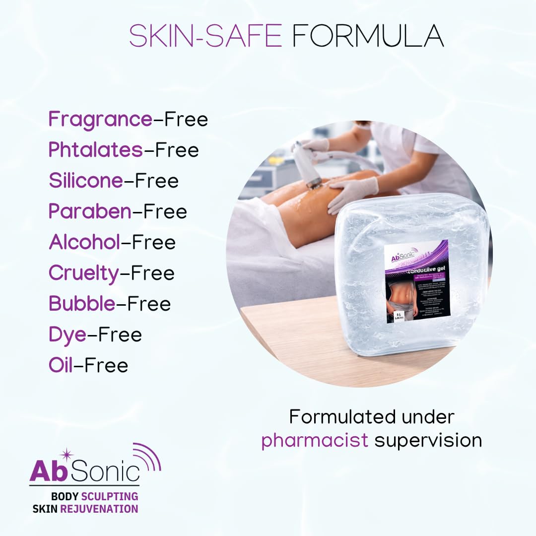 Absonic Clear Conductive Gel for Ultrasound, Cavitation Machine, Laser Hair Removal & RF Devices – Body Sculpting Gel 5 Liter (1.3 Gallon) Bulk Refill – Paraben-Free, Hypoallergenic