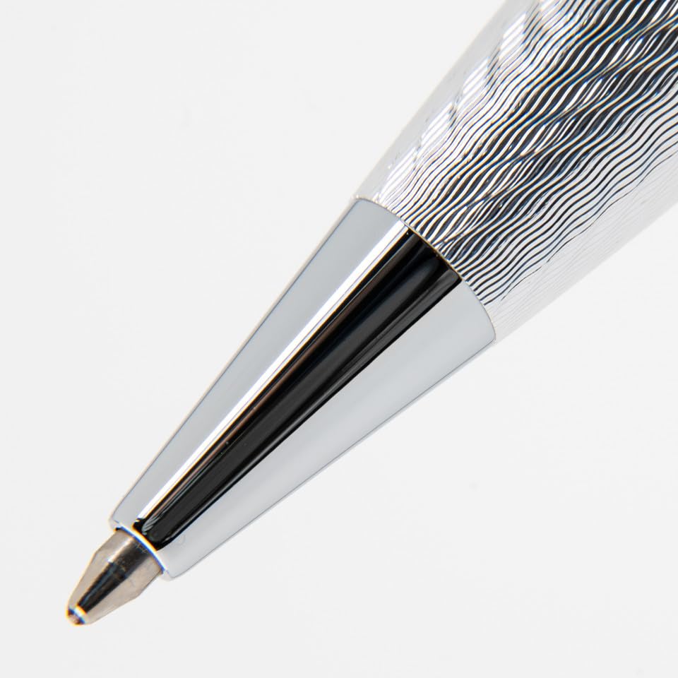 Conklin Herringbone Signature Ballpoint Pen Silver + Free Extra Black Gel Refill – Luxury Twist Pen Gift for Office, Writers, Professionals