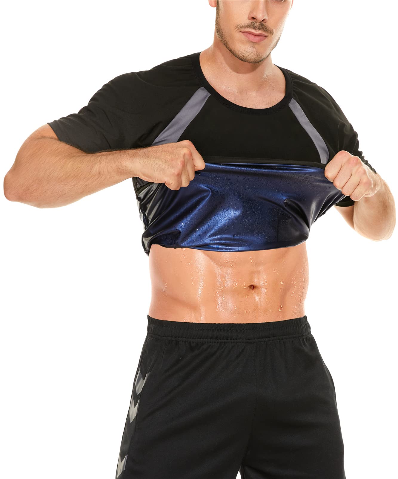 NINGMI Sauna Shirt for Men Gym Sweat Suit Sweating Top T-Shirt Workout Sweatshirts Body Shaper Exercise Weight Loss