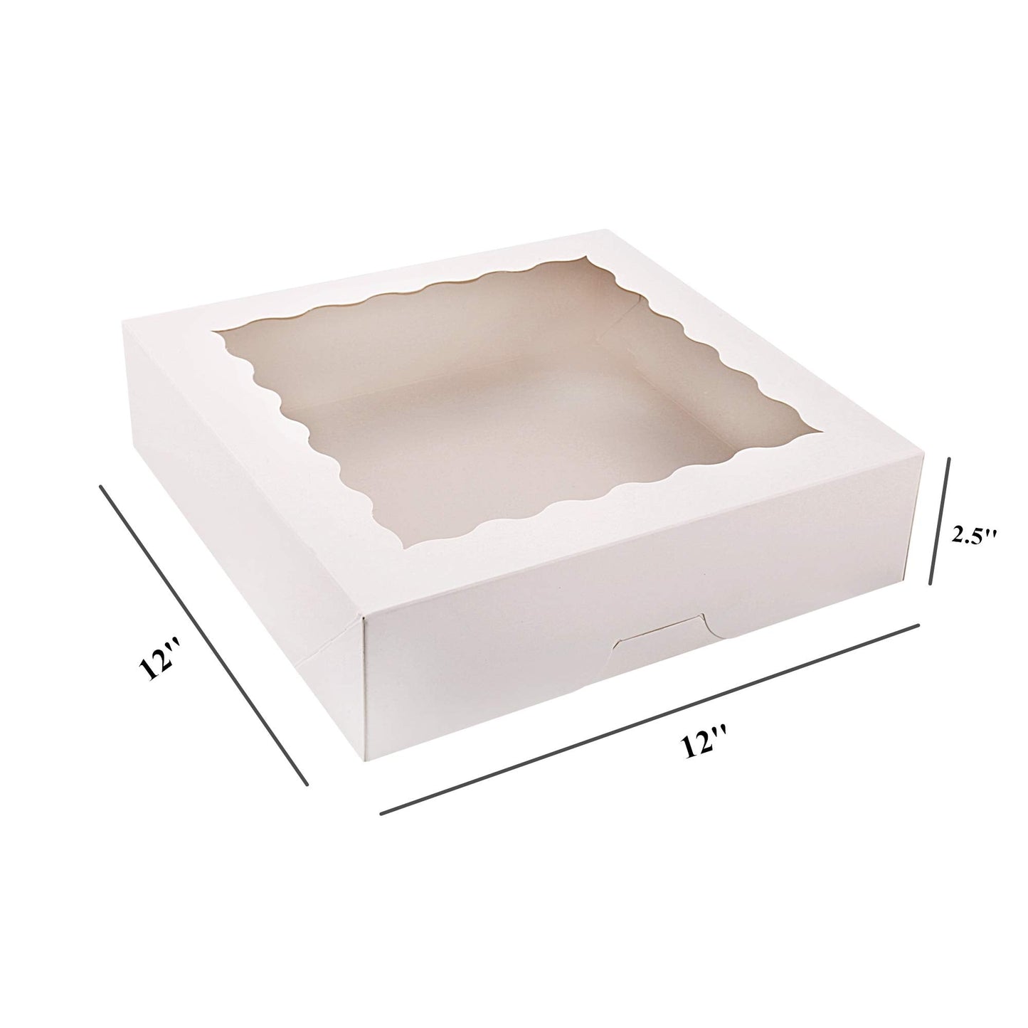 Tcoivs 20-Pack Pie Boxes 12" x 12" x 2.5", Bakery Boxes with Window, White Cookie Boxes, Auto-Popup Treat Boxes for Pies, Muffins, Donuts and Pastries