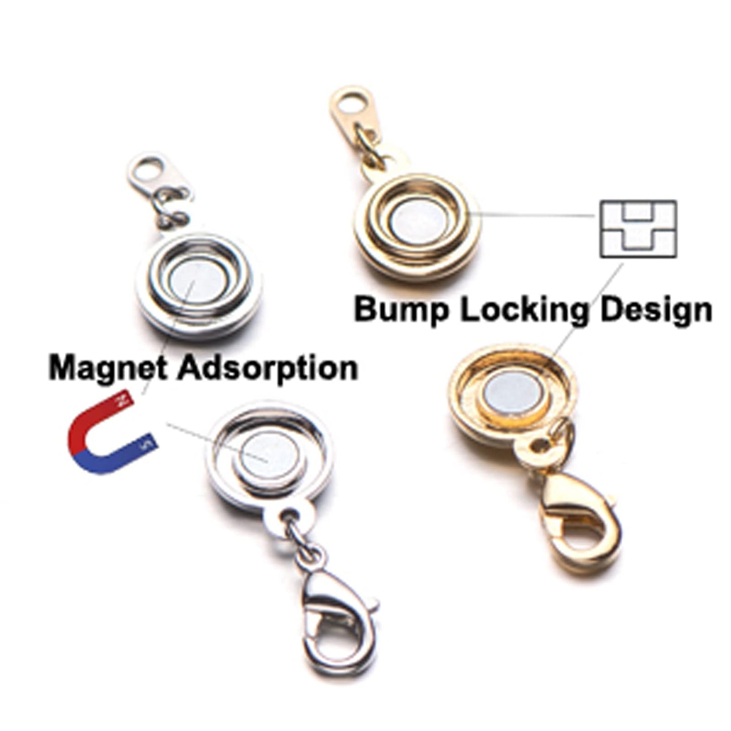 Zpsolution Locking Magnetic Jewelry Clasp for Necklace and Bracelet - Set of 4 Glod and Silver