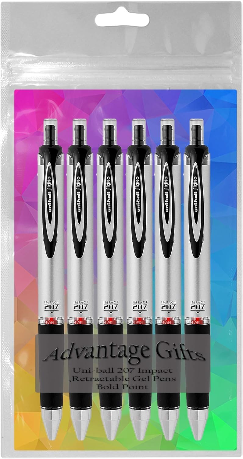 Advantage Gifts 207 Impact RT Retractable Gel Rollerball Pen, Bold Point (1.0mm), Red Ink, 6 Count, Bundle with Plastic Reusable Pouch