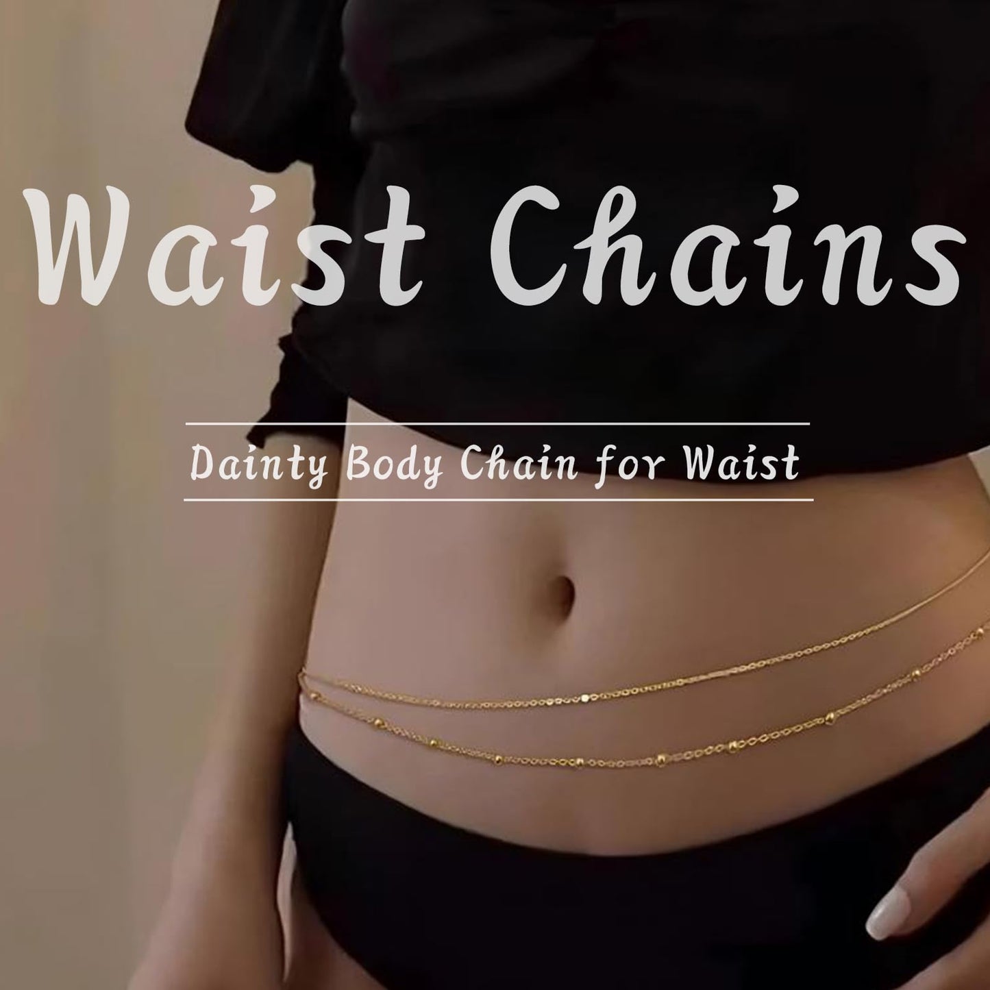 Gold Body Chain for Waist 2Pcs 14K Gold Plated Sexy Belly Chains for Women Rope Waist Chain Jewelry for Beach Accessories Adjustable 26.77-52.36Inch
