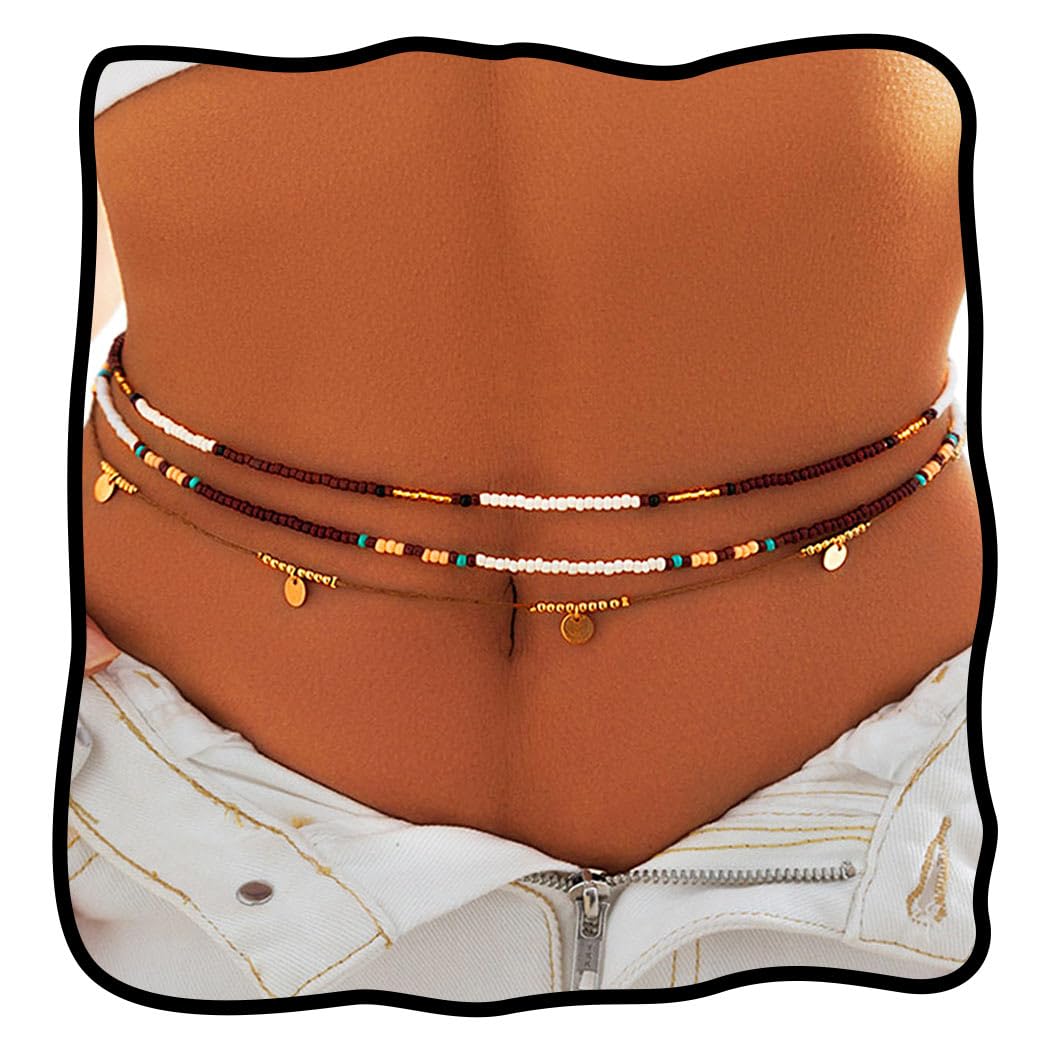 Nicute Boho Beads Belly Chain Layered Waist Chain Beach African Bikini Body Accessory for Women