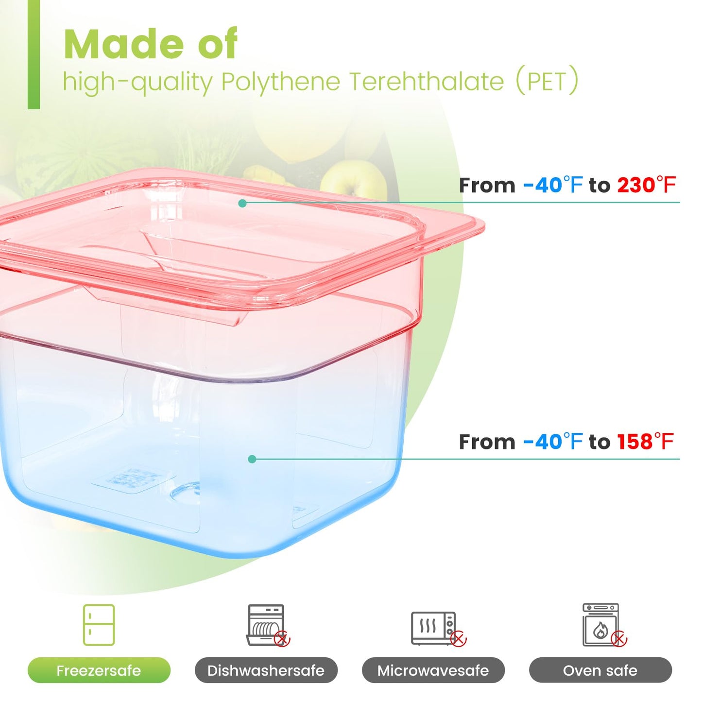 HNEDSEN 6 Pack Plastic Food Pan with Lid 1/6 Size 4 Inch Deep Restaurant Clear Food Storage Containers with lids Polycarbonate Commercial Hotel Pans for Fruits Vegetables Beans Corns (6 PCS, 4'' Deep)