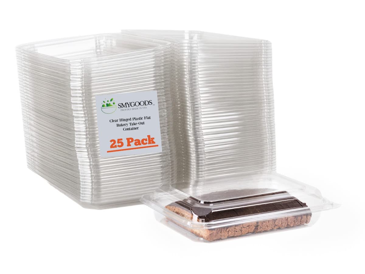 Smygoods Clear Plastic Disposable Container Flat Top, (Pack of 25-9 3/8 x 6 3/4 x 2 3/16) Sturdy Hinged Containers