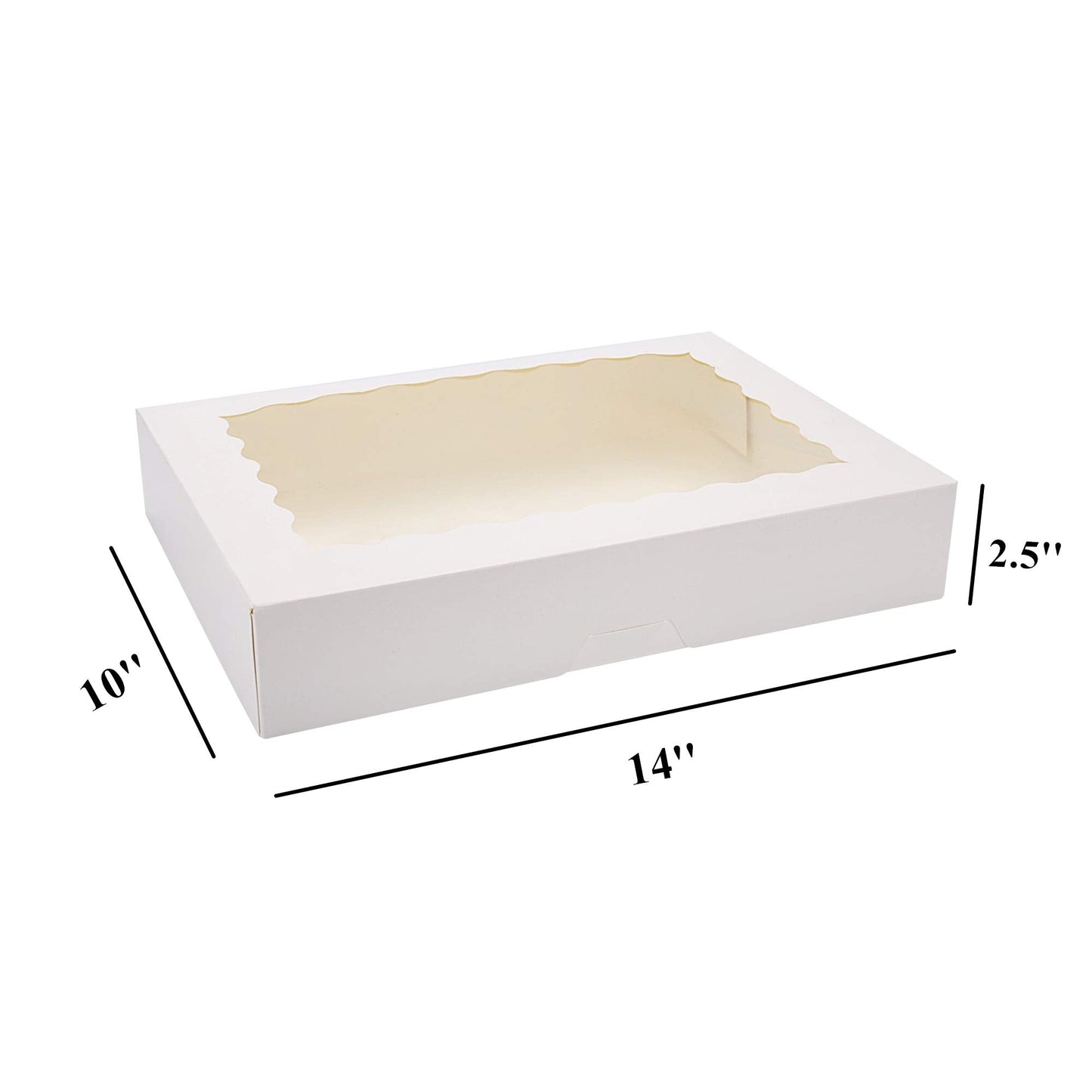 Tcoivs 20-Pack Bakery Boxes 14" x 10" x 2.5", Cookie Boxes, Auto-Popup Treat Boxes with Window for Donuts, Pies, Cakes, Muffins, and Pastries (White)