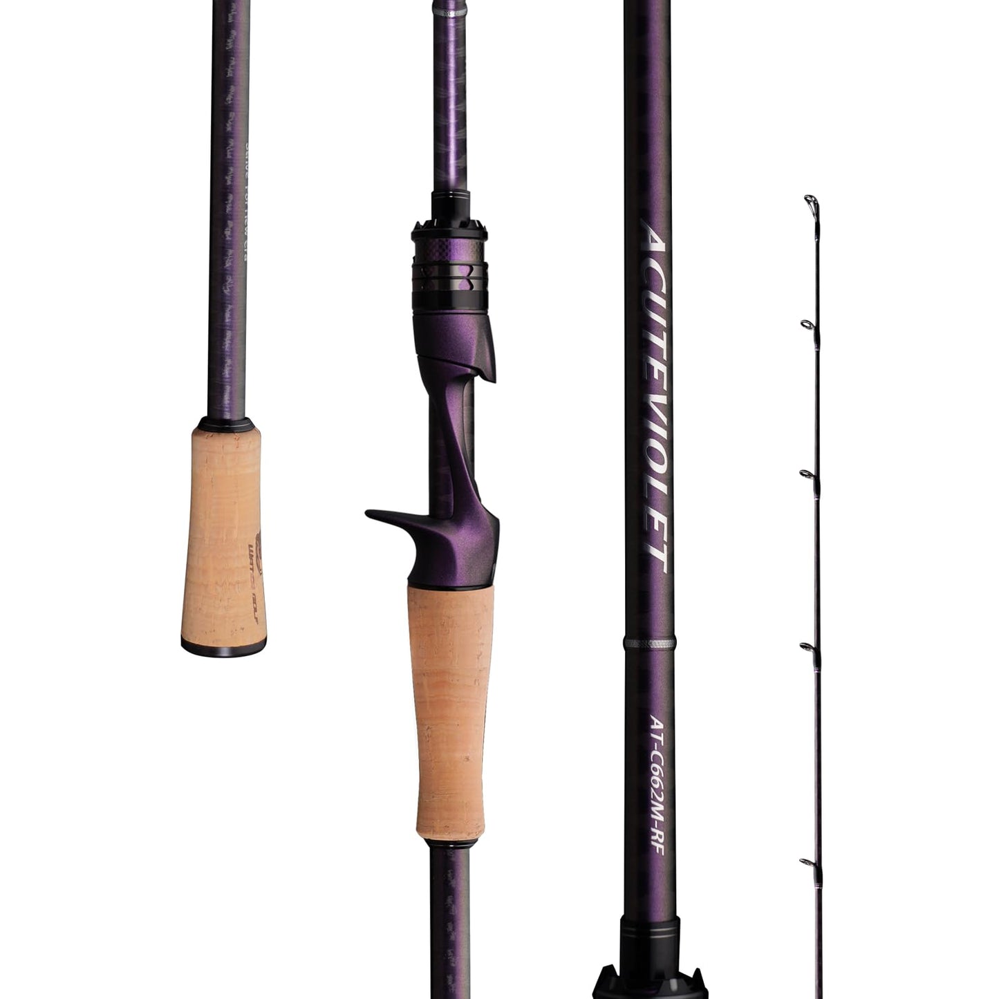 PURELURE ACUTEVIOLET Black Bass Fishing Rod 6'6'', 36T Carbon Fiber Bait Casting Rod Medium Power Saltwater, Torzite Ring Titanium Frame, Carbon Reel Seat Comforbable Cork Handle