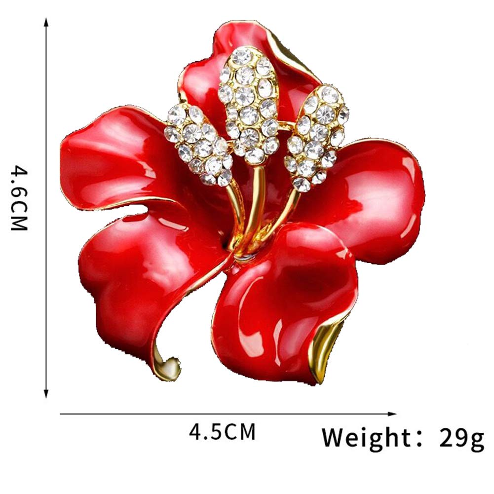 Elegant Enamel Plum Blossom Flower Brooch Pin, AILUOR Fashion Gold Plated Pearls Floral Brooch Lapel Pin for Women Girl Bridal Wedding Corsage Jewelry Gifts (Red)