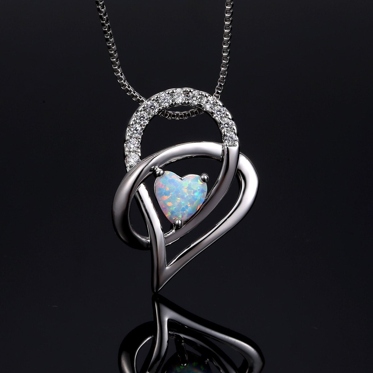 VOLUKA Opal Necklace Knot Heart Necklaces for Women Birthstone Infinity Forever Love Pendant Jewelry Gifts for Mom Daughter Girfriend Valentines Day Gifts