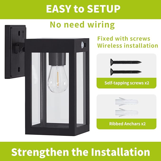 2 Pack Solar Porch Lights Outdoor,Solar Wall Lights with 3 Lighting Modes&Motion Sensor, Dusk to Dawn Sconce Lights Wall Mount,Exterior Wall Lantern Light Fixture for House, Garage,Patio,Shed