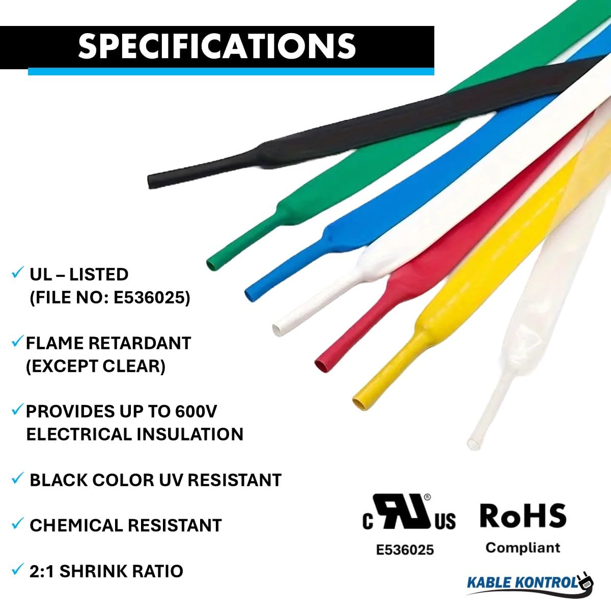 Kable Kontrol Heat Shrink Tubing - 1-1/2” Inch - 25' Ft Long, Green Polyolefin - 2:1 Industrial Shrink Tube & Cable Sleeve for Electrical Wire Insulation - Rated for 600 V