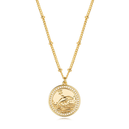 MTMY Gold Starfish Necklace 14K Gold Plated Shell Conch Ocean Pendant Necklace for Women Beach Summer Jewelry(Dolphin)