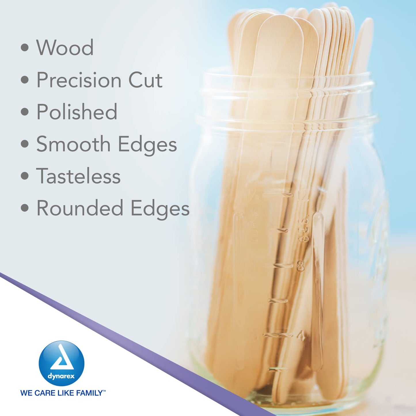 Dynarex Tongue Depressors Wood, Senior 6", Non-Sterile, with Precision Cut and Polished Smooth Edges, for Medical Uses, 1 Box of 500 Tongue Depressors