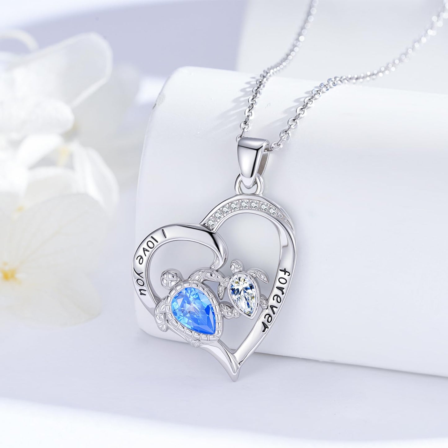 Twoowl Ocean Turtle Necklace 925 Sterling Silver Mother Turtle Pendant Necklaces Beach Jewelry Gifts for Women Girlfriends Mom Birthday