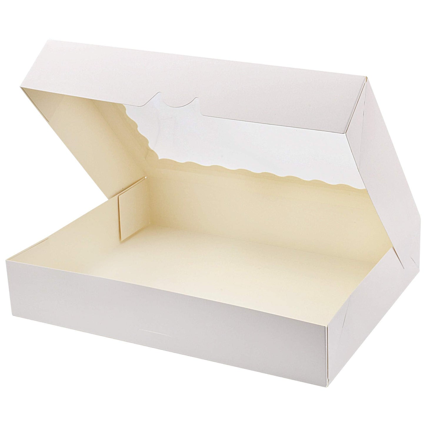 Tcoivs 20-Pack Bakery Boxes 14" x 10" x 2.5", Cookie Boxes, Auto-Popup Treat Boxes with Window for Donuts, Pies, Cakes, Muffins, and Pastries (White)